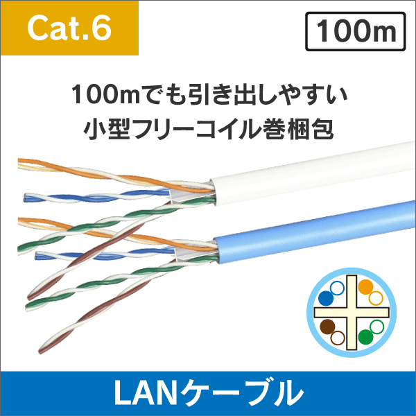 LANケーブル 100m巻／箱 Cat.6